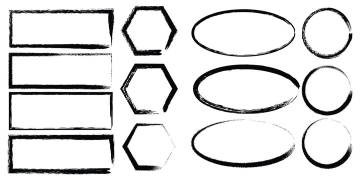 A collection of various geometric shapes including rectangles hexagons ovals and circles with a hand drawn style