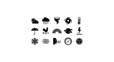 Obraz premium Weather Icons Set, Meteorology Symbols Collection, Climate Forecast Icons, Meteorological Icons