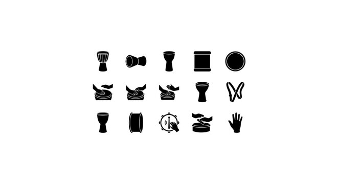 Percussion Drum Icons Set, Middle Eastern Darbuka and Djembe Vector Graphics Collection