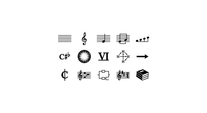 Music Notation Symbols Vector Icons, Sheet Music Elements, Musical Signs Collection