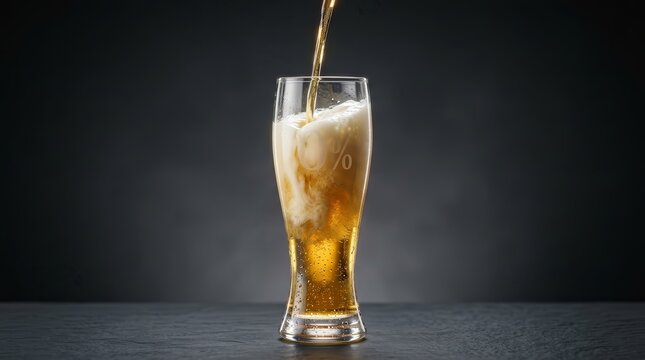 Zero percent lager poured into a glass creating a bubbly non alcoholic drink.
