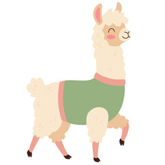 Naklejka premium Cute Autumn Llama with Scarf Flat Fall Vector Clipart Illustration