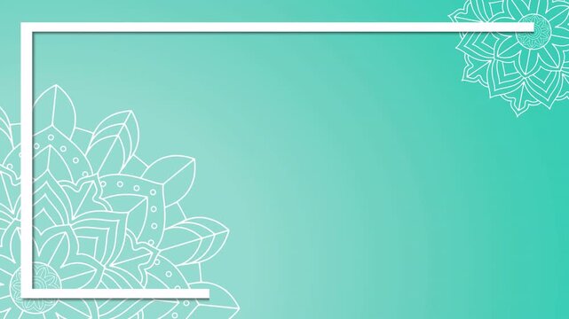 Abstract Mandala Pattern Frame Animation on Teal Gradient Background.