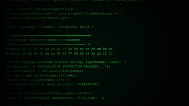 Cyber security programming code data encryption terminal screen.
