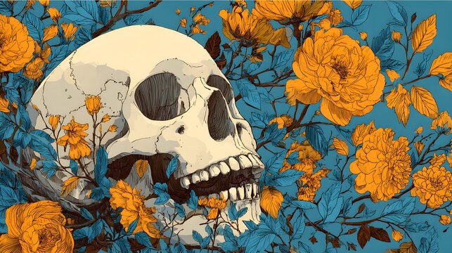 skull in flowers style vector illustration