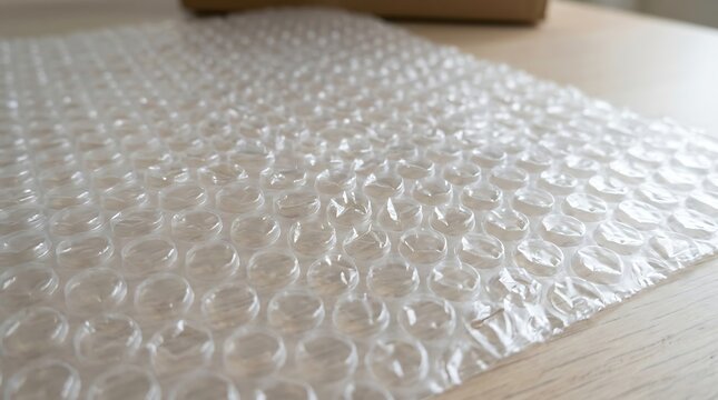 A close up view of clear plastic bubble wrap packaging material used for shipping and protecting fragile items
