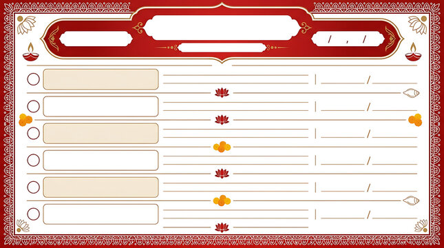 Indian festival checklist template with set isolated on a transparent background