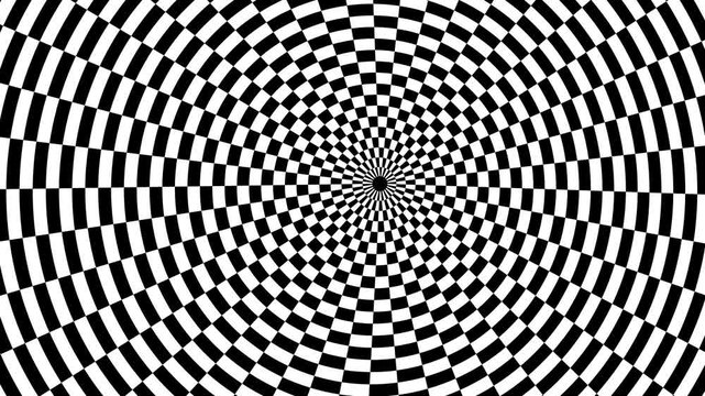 Seamless 4K Checkered Op Art Tunnel Black and White VJ Loop Background