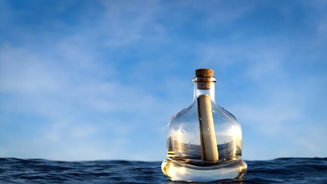 Message in a bottle floating on the ocean