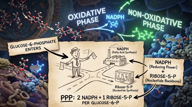 Pentose Phosphate Pathway Diagram Illustrating Oxidative and Non-Oxidative Metabolic Phases