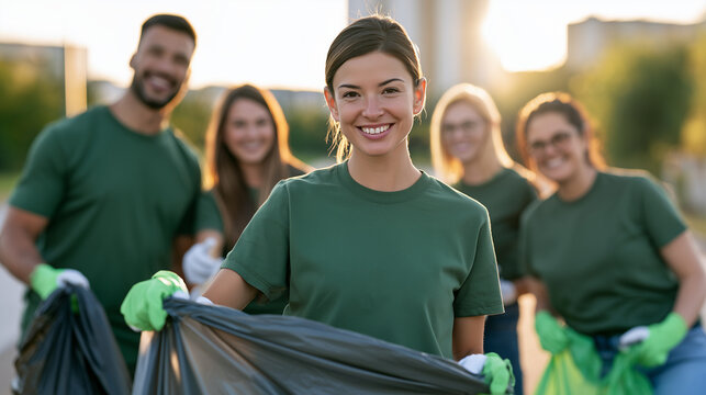 Portrait of Happy Diverse Group Participating in International Volunteer Day Cleanup Events
