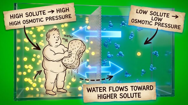 Osmosis scientific diagram showing water flow across a semipermeable membrane