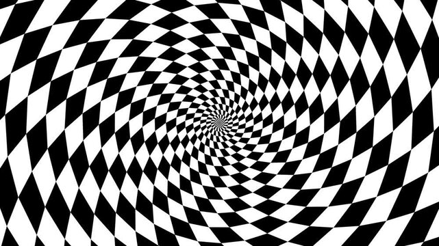 Seamless 4K Twisting Checker Funnel Black and White VJ Loop