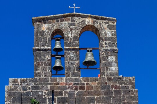 Bell tower of Santa Maria del Regno church in Ardara. Sardinia, Italy