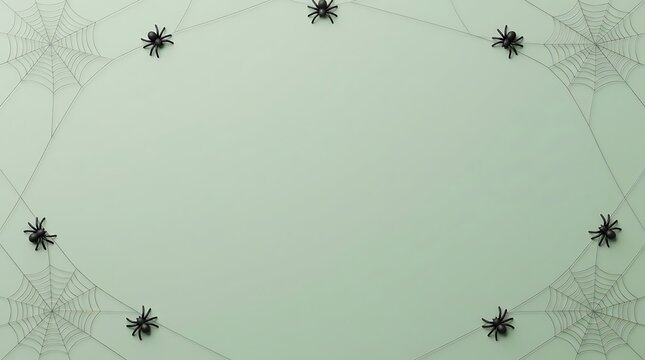 A spooky and delightful halloween background featuring scattered spiders and a ghostly pale color scheme perfect for seasonal designs