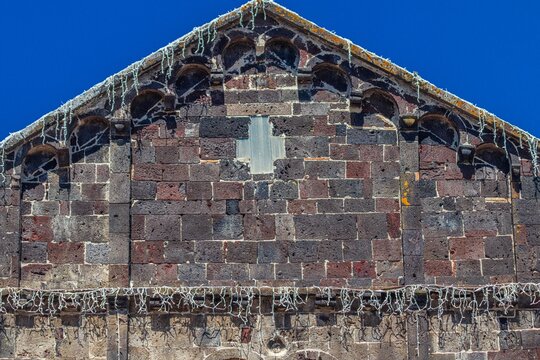 Detail of Santa Maria del Regno church facade in Ardara. Sardinia, Italy