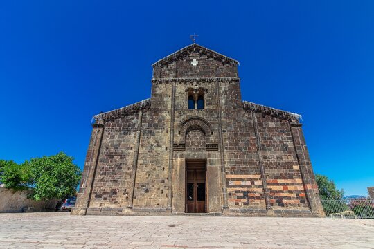 Facade of Santa Maria del Regno church in Ardara. Sardinia, Italy
