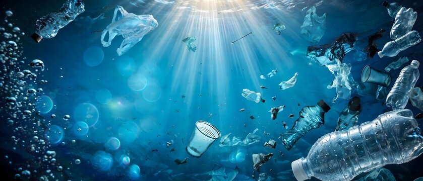 Plastic pollution and trash floating in the ocean