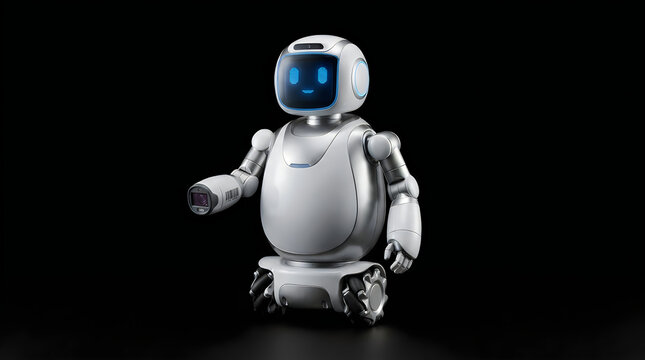 Robot Scanning Products in a Retail Environment, Showcasing Automated Customer Service and Futuristic Technology.