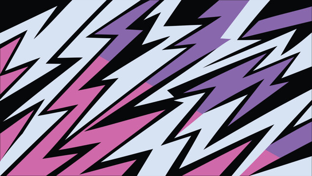 An abstract geometric lightning bolt pattern featuring sharp angles and vibrant purple, pink, and light blue shapes for modern backgrounds.