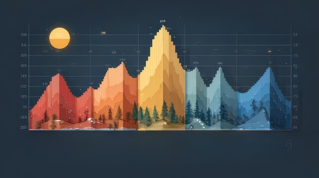 Abstract Mountain Landscape Data Visualization with Seasonal Colors