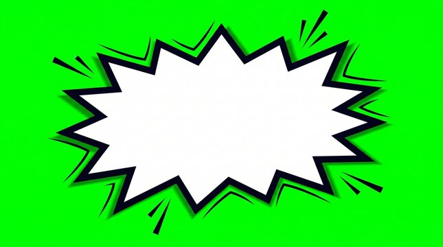 White comic book speech bubble featuring a sharp jagged edge design against a bright green background
