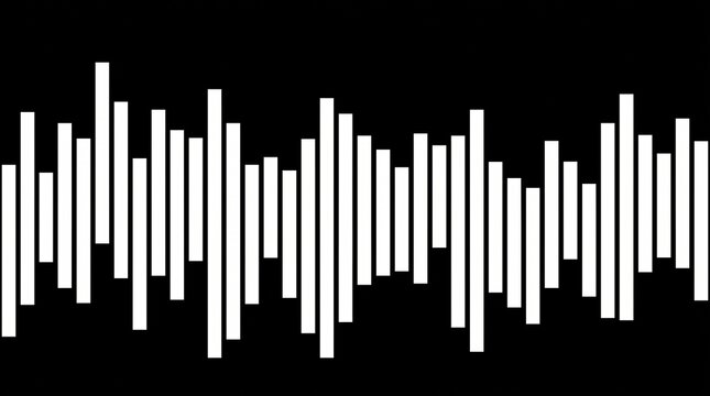 Digital audio waveform visualization showing rhythmic pulse bars with sharp white lines on black background surface