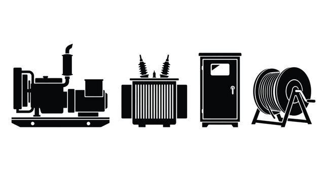 Electrical Equipment Silhouettes Black Vector Illustration Series