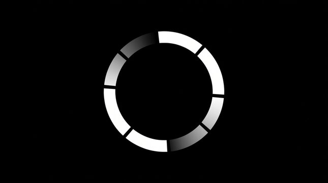 Minimalist digital loading circle icon featuring segmented bright white sections against a solid black background design