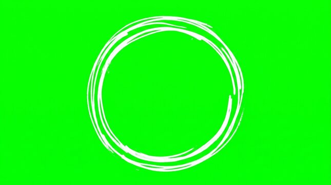 Rough white hand drawn circle isolated on vibrant green background for creative design graphic projects