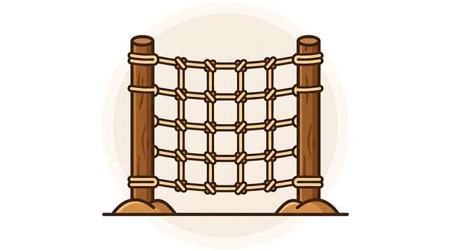Wooden rope climbing net for outdoor playground recreation and physical activity