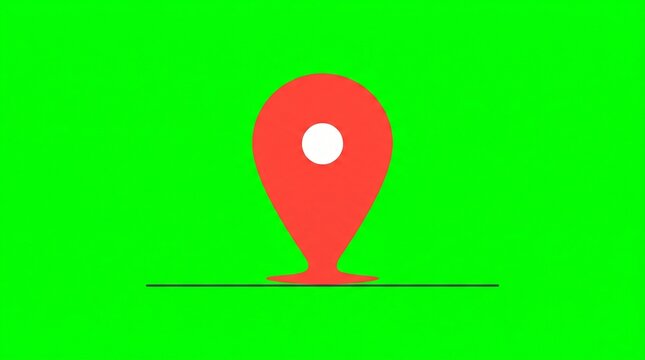 Bright red location pin icon showing a central white circle against a vivid green screen background