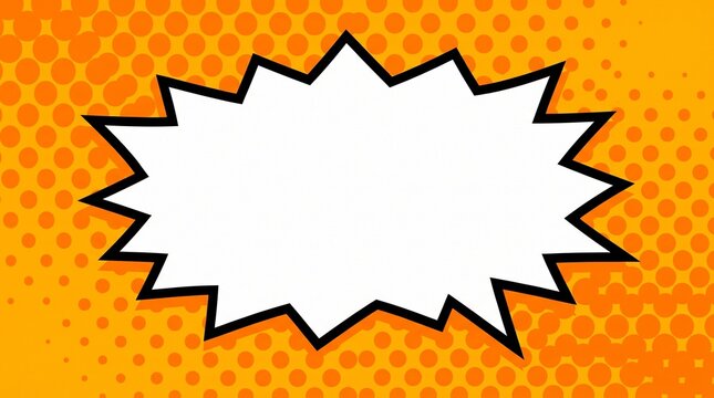 Bright orange comic book explosion speech bubble with halftone pattern dots for graphic design art project