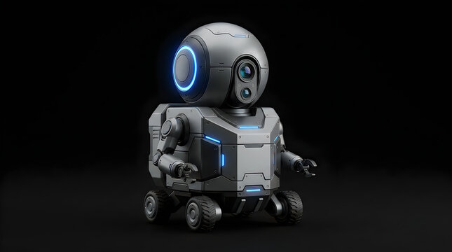 Robot with Circular Sensor Ring and Metallic Body, Futuristic Design Concept Featuring Technology, Automation
