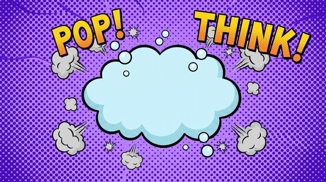 Vibrant comic book style background featuring a blank speech bubble with explosive pop and think text