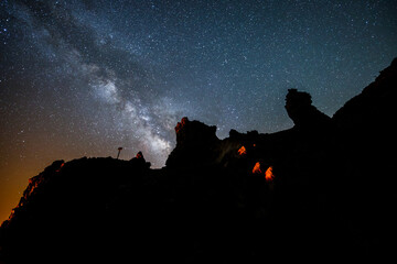 Fototapeta premium Milky Way arching over Roque de los Muchachos at night