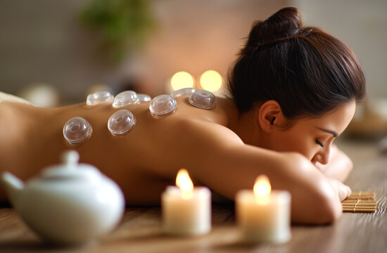  Terapia de ventosas para mujeres, spa de bienestar, concepto antiguo de curaci&oacute;n y bienestar hol&iacute;stico