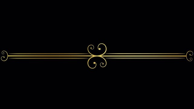 Elegant golden ornamental divider line animation on a black background.