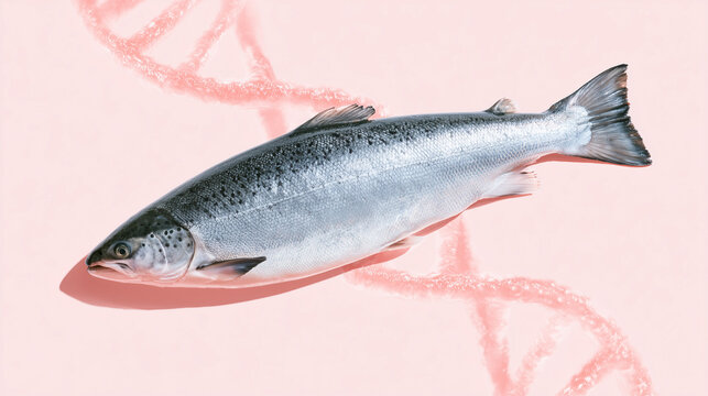 PDRN Salmon DNA Helix Concept, Textured Peach Skincare Illustration