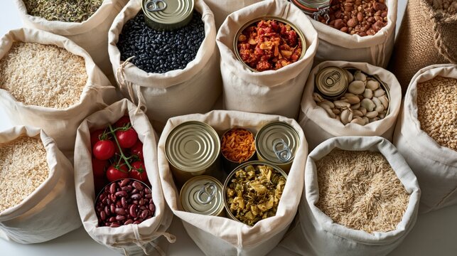 Various wholesome cereals beans and flavorful spices contained within traditional sacks illustrate the profound connection between agriculture and human sustenance along with the preservation of ances