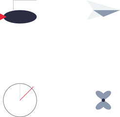 Minimalist aviation icon set including blimp paper airplane flight altimeter and propeller symbols for travel © AlAmin