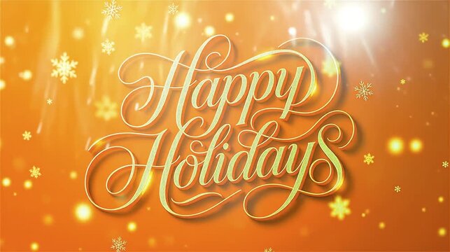 Happy Holidays elegant script text, golden festive background with glowing bokeh and snowflakes, luxury winter celebration greeting video