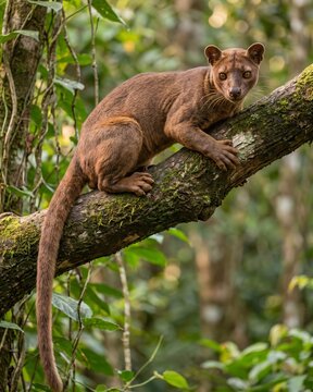 Full Body Fossa of Madagascar in a Tree (Cryptoprocta ferox).