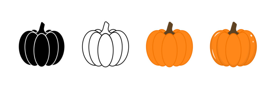 Pumpkin Icon Set for Halloween Celebration and Autumn Harvest Concept. Vector Illustration