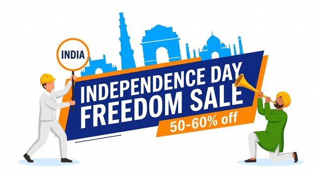 Indian independence day sale banner with characters