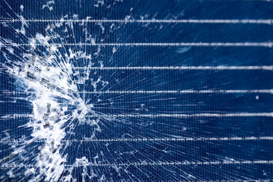 Severely Shattered Solar Panel with Broken Photovoltaic Cells
