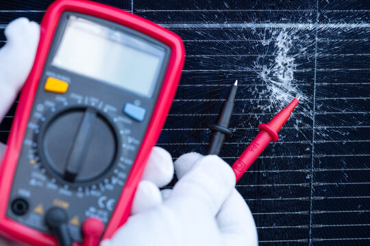 Electrical Testing of a Cracked Solar Panel with Digital Multimeter