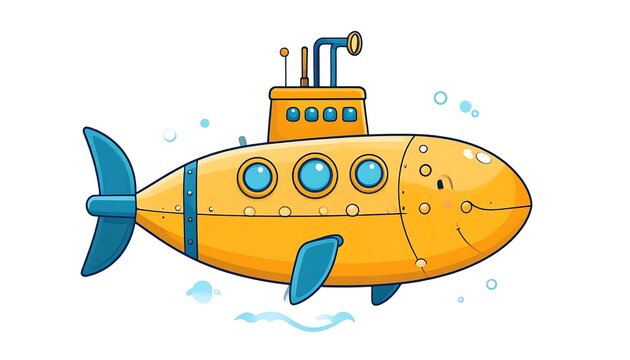 Cartoon submarine with portholes and periscope.