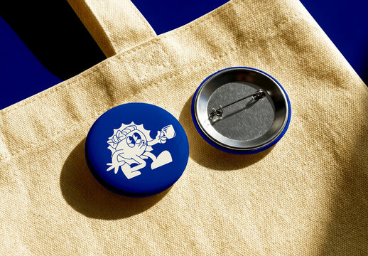 Pin Button Badge Mockup On Tote Bag