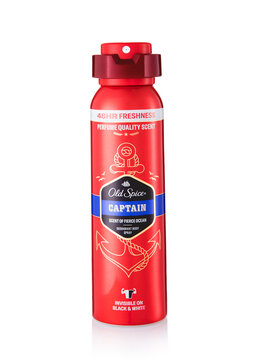 LONDON, UK - MARCH 29, 2026: Old Spice Captain deodorant body spray on white background.
